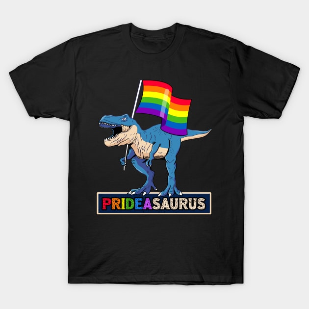 LGBT Gay Pride Flag Proud PRIDESAURUS T-Shirt by Dibble Dabble Designs